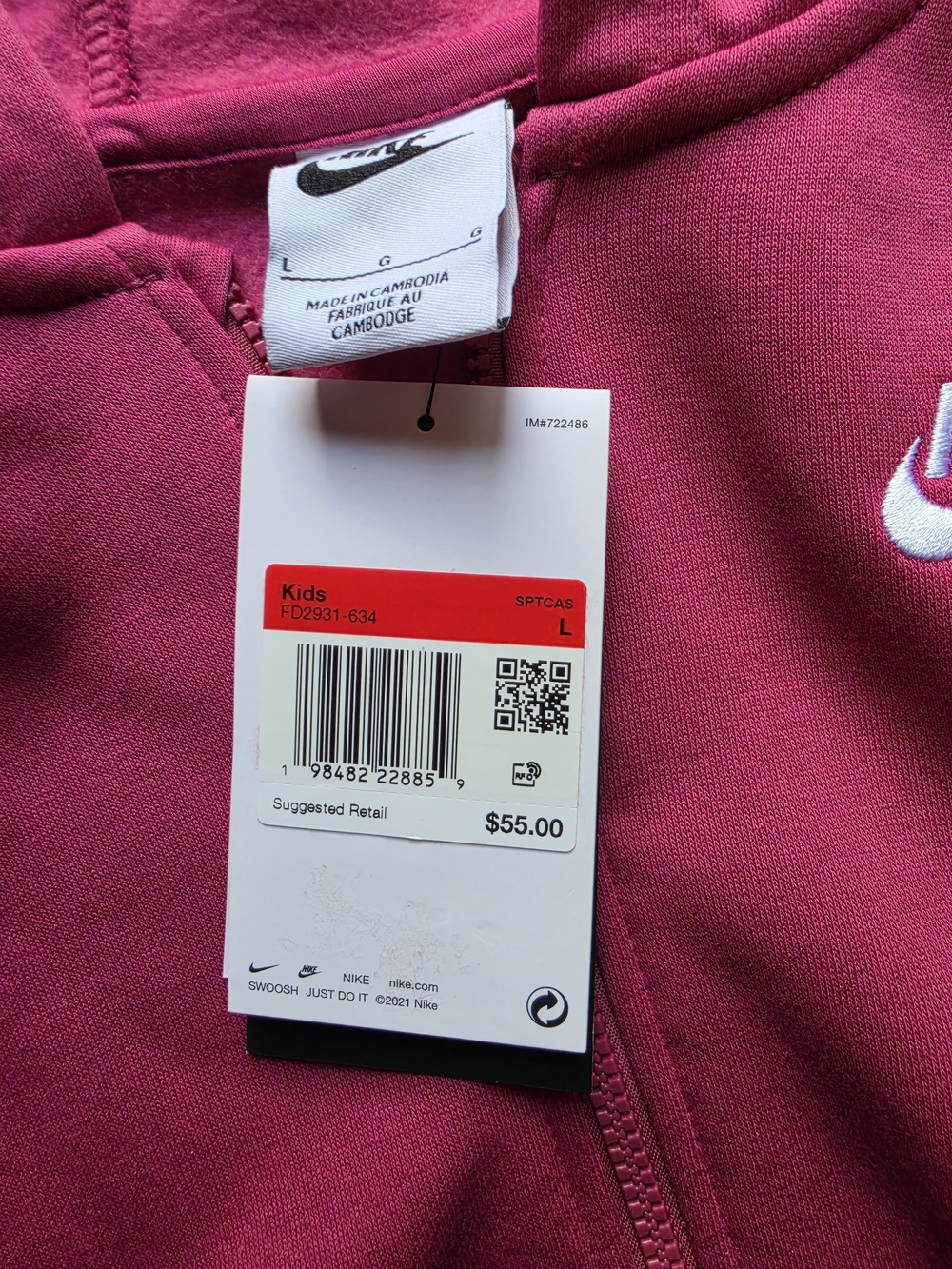 Nike Kids' Fleece Full-Zip Hoodie - Pink - Picture 5 of 7